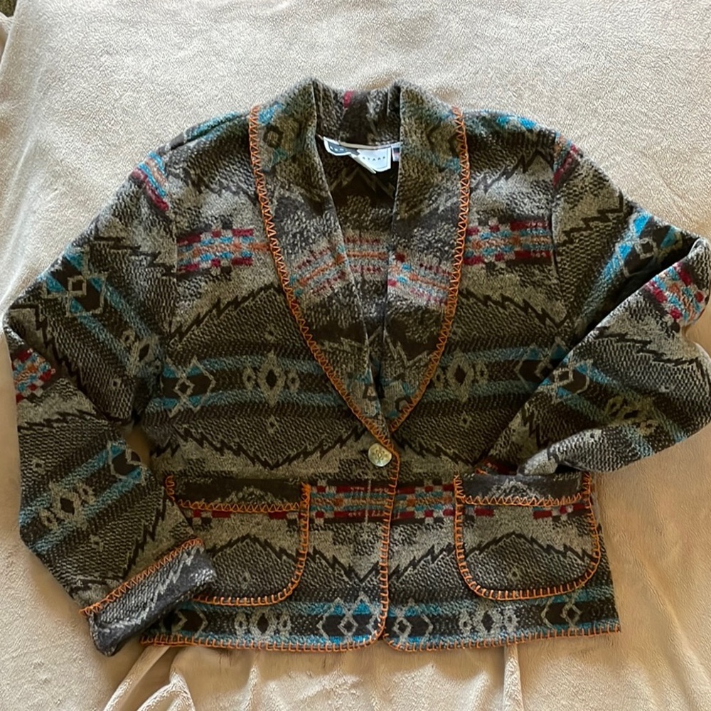 Gray and Blue Blazer with Geometric Design
